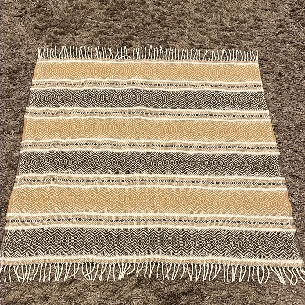 Vintage Faribo 100% Wool Fringe Throw Blanket Gold/Brown Size 50/50